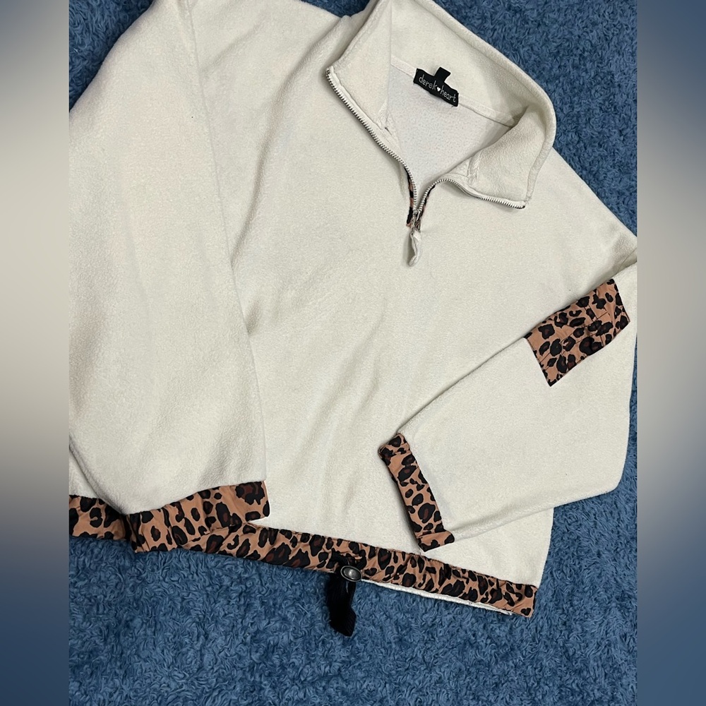Derek Heart Leopard Print Fleece Pullover